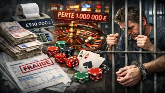 Il détourne 340 000 £ à son employeur, perd plus de 1 million £ aux jeux d’argent, et écope de 2 ans de prison
