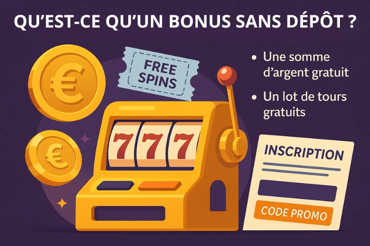Ilustración explicativa de un bono casino sin depósito de 10 € o de free spins ofrecidos durante la inscripción