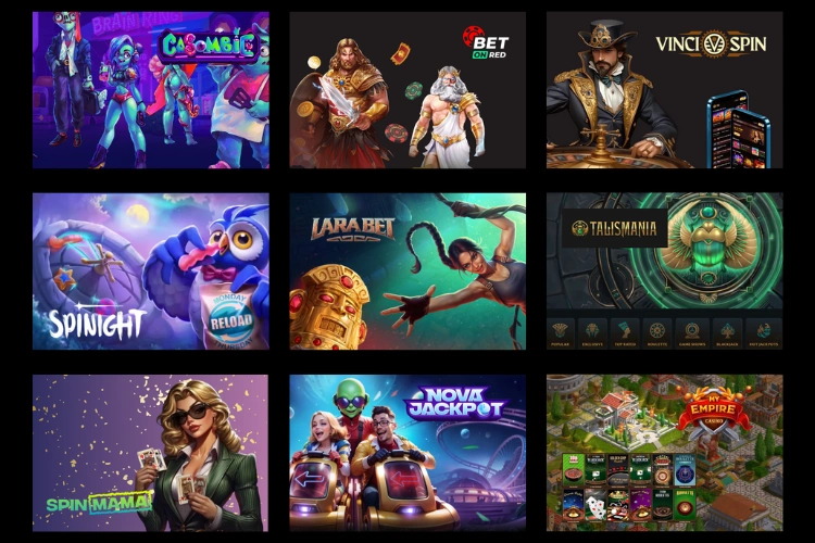 Gallery of online casino game thumbnails, including slot machines like Nova Jackpot, Vinci Spin, Lara Bet or Talismania