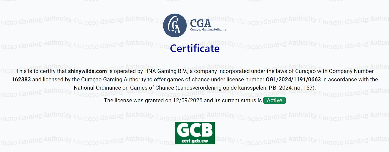 cga certificate shiny wilds