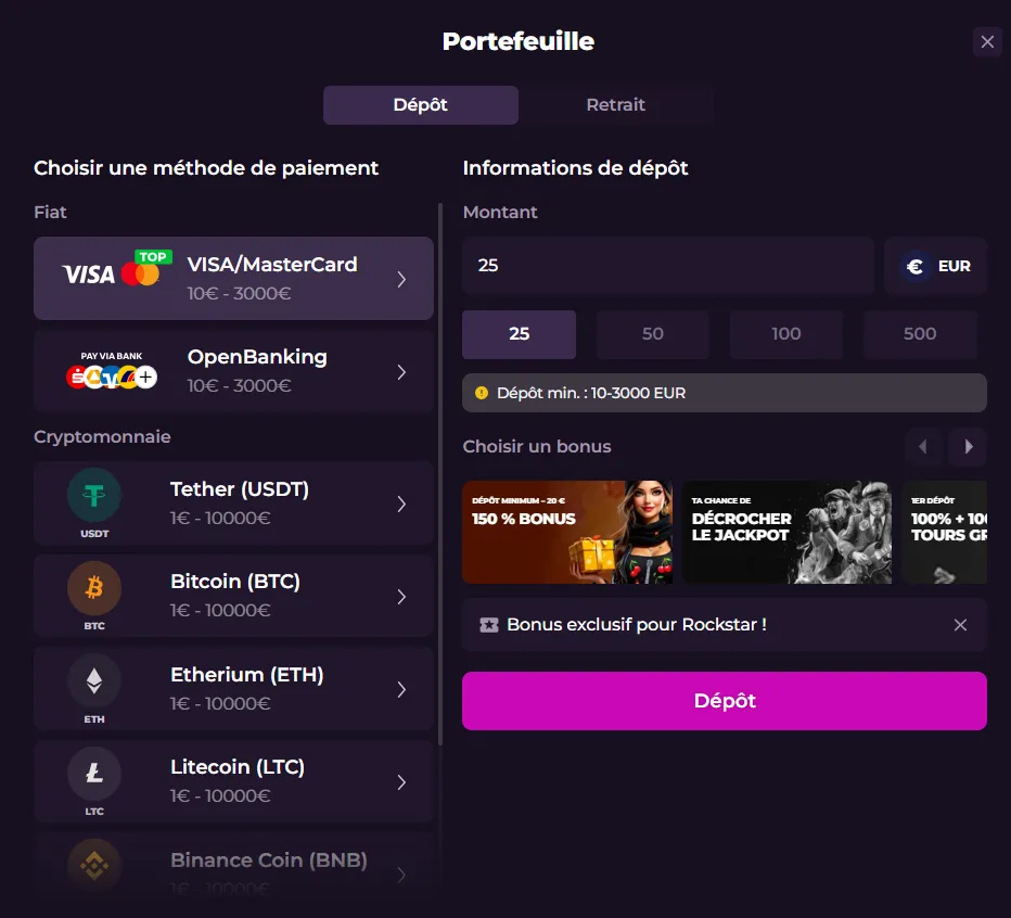 comment deposer des sous sur rockstar casino etape 2