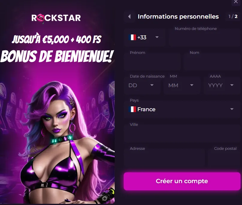 formulaire d'inscription etape 2 de rockstar casino