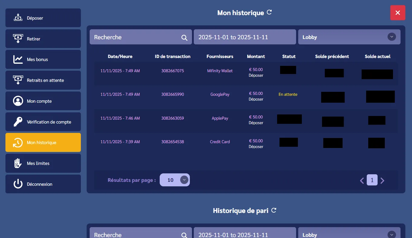 historique des dépots shiny wilds
