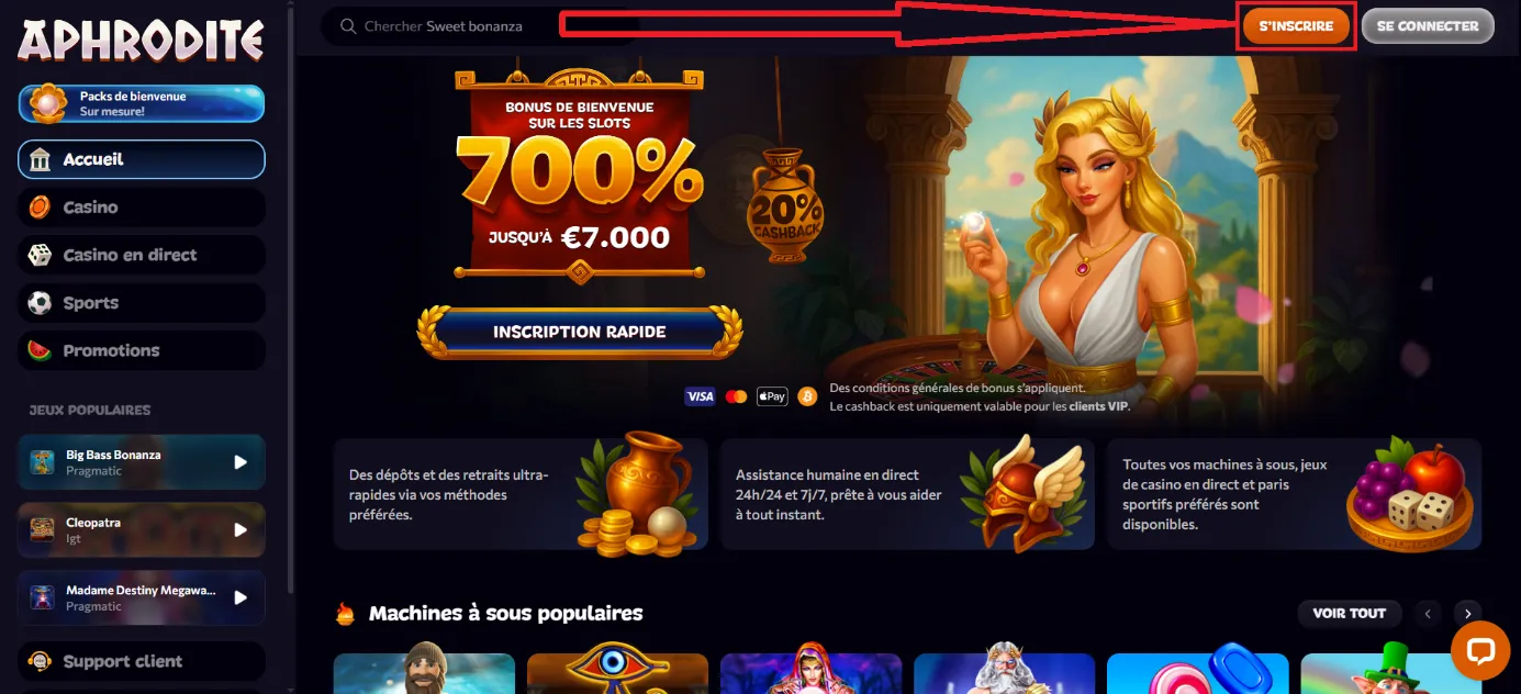 comment s'inscrire sur aphrodite casino
