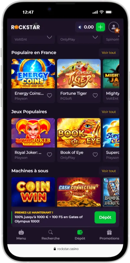 interface mobile de rockstar casino