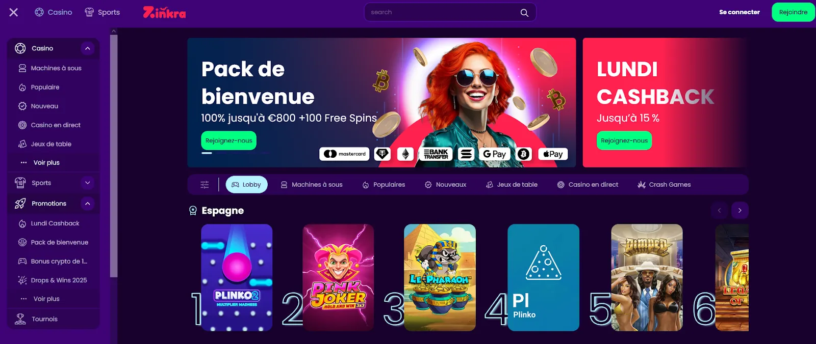 interface zinkra casino