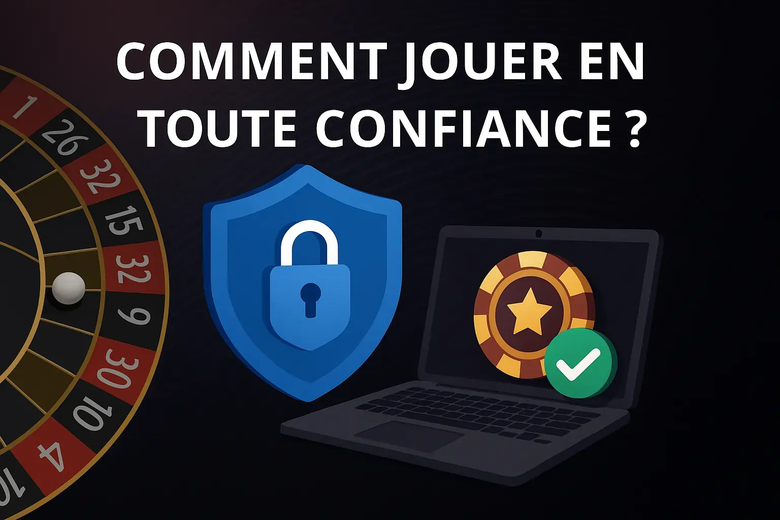Illustration of security on online casinos with padlock, license and data protection