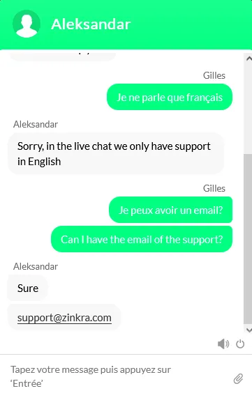 livechat zinkra casino