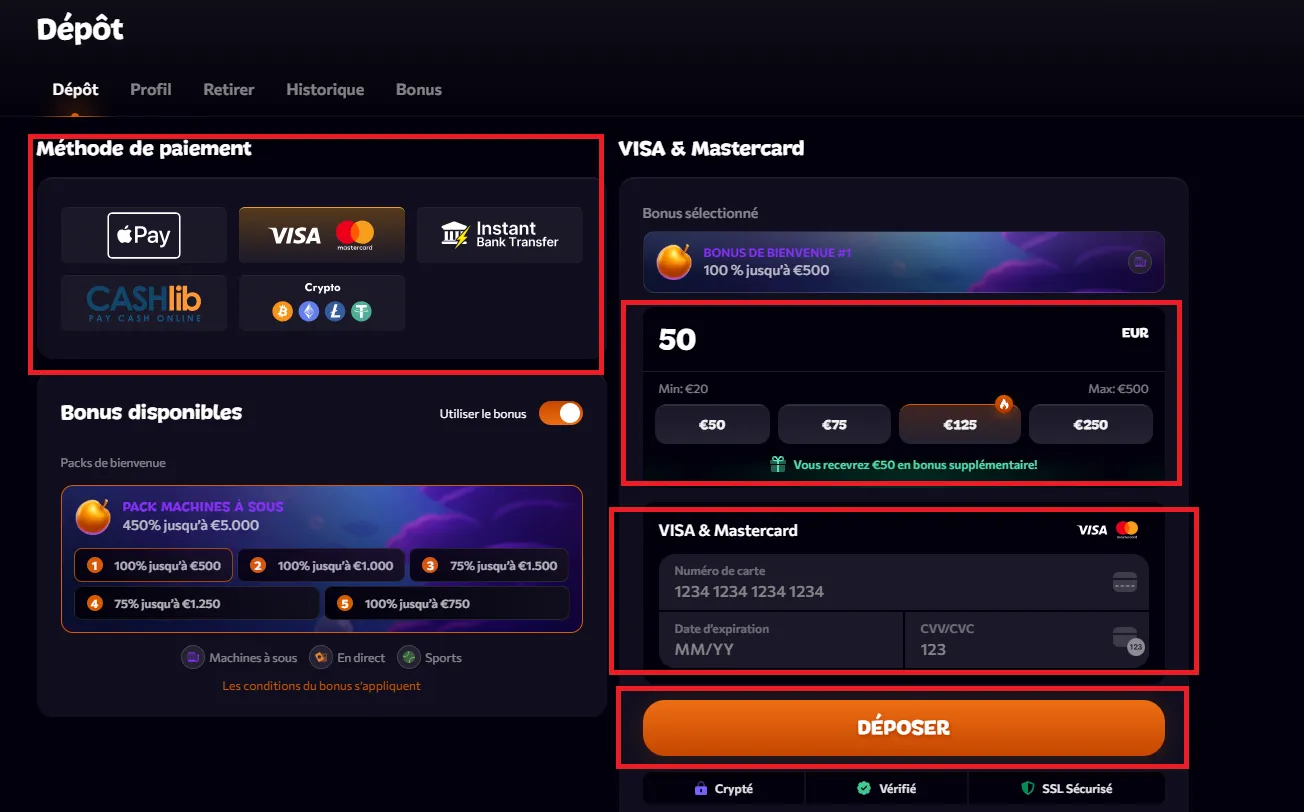 methode de depot sur aphrodite casino