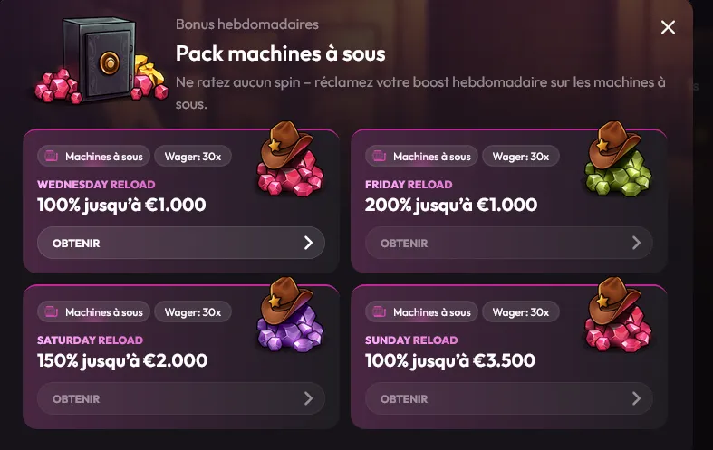 Liste des promotions hebdomadaires sur madcasino