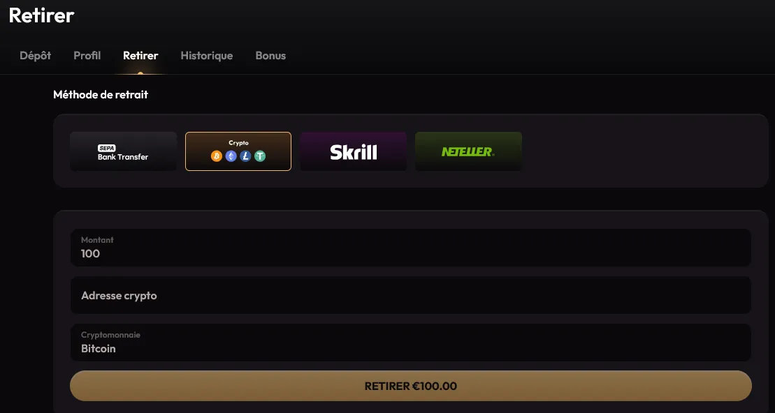 comment retirer sur madcasino