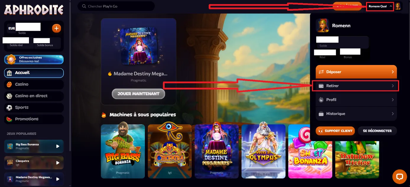 comment retirer sur aphrodite casino