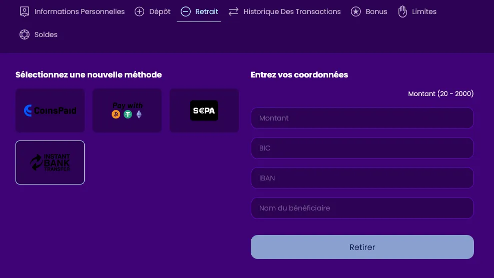 retrait zinkra casino