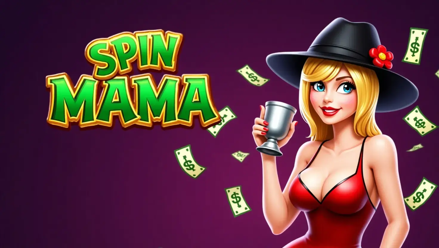 Bannière du casino spinmama avec sa mascotte