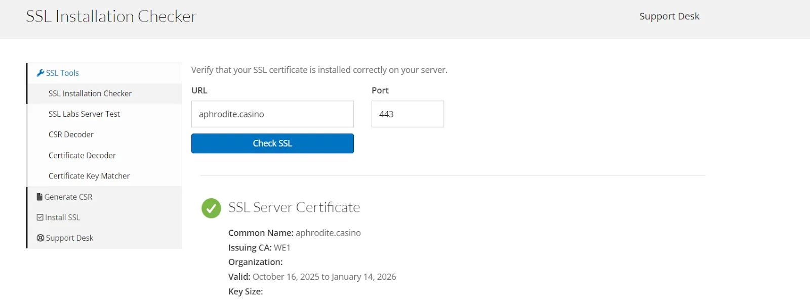 Certificat SSL de aphrodite casino