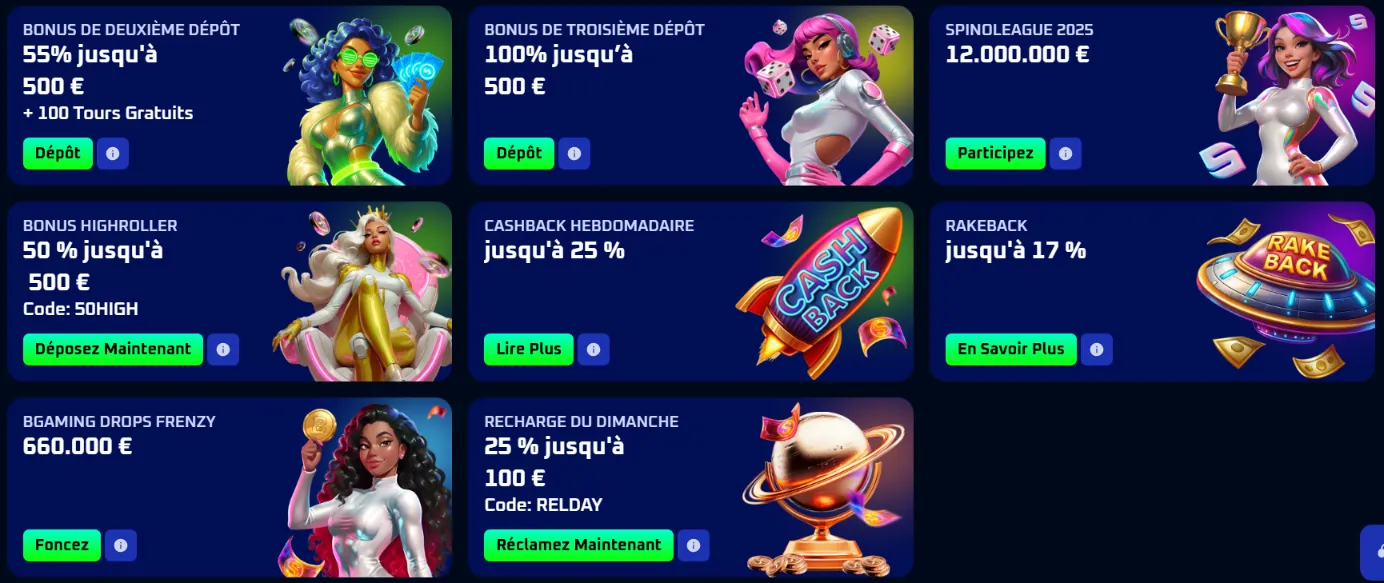 tout les bonus spinwinera